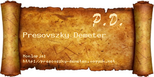 Presovszky Demeter névjegykártya